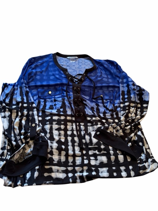Peter Nygard Other - Nygard Blue and Black Graphic Lace-Up Ladies Blouse long Sleeves -Size 2X